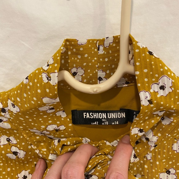 Tie neck mustard yellow floral long sleeved maxi dress - Picture 8 of 10